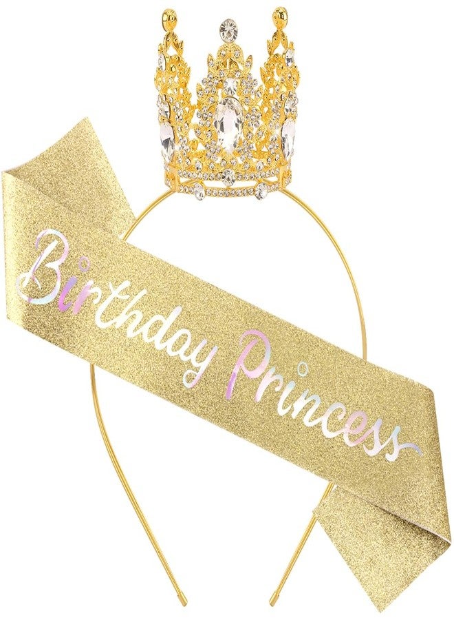 AOPRIE Birthday Princess Sash for Women Tiara & Crowns Headbands for Girls Happy Birthday Party Accessories Favor Supllies Leona Pink Gold, 2 Pack - Image 1